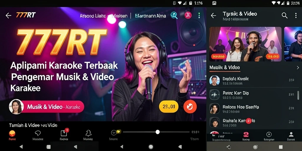 Antarmuka aplikasi 777RT saat bernyanyi karaoke dengan teman.