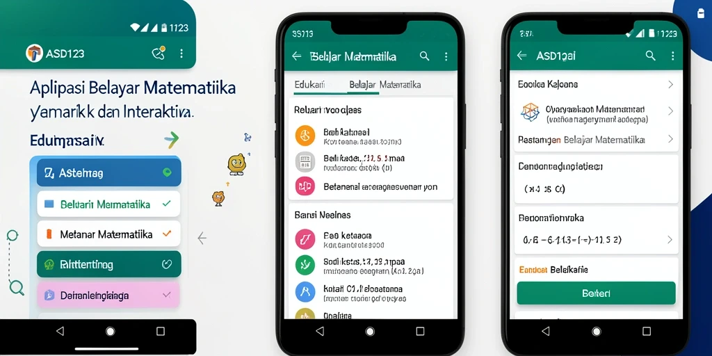 Antarmuka aplikasi Belajar Matematika yang menarik dan interaktif.