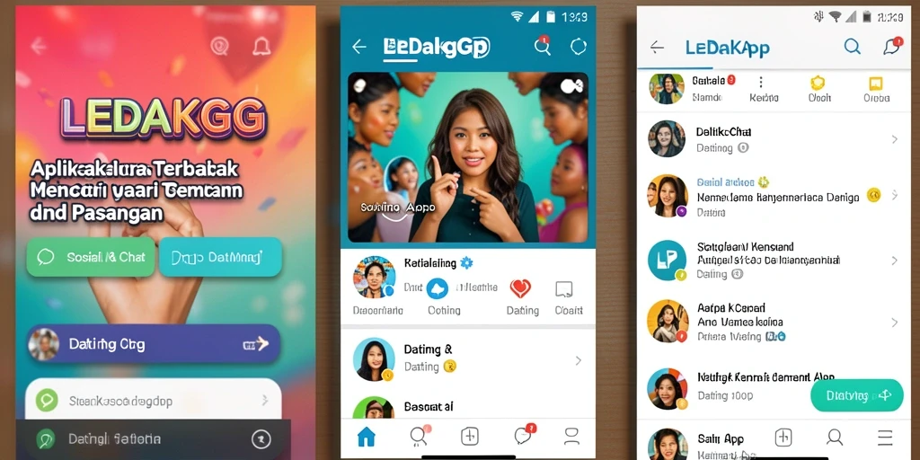 Tampilan antarmuka pengguna aplikasi Dating App LEDAKGG yang interaktif dan modern.