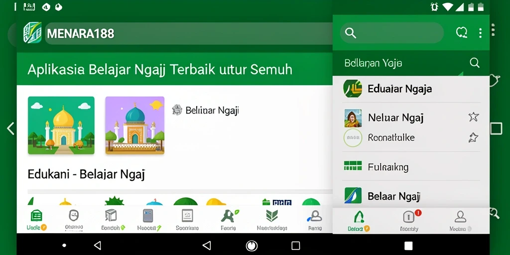Tampilan antarmuka aplikasi MENARA188 untuk belajar ngaji.