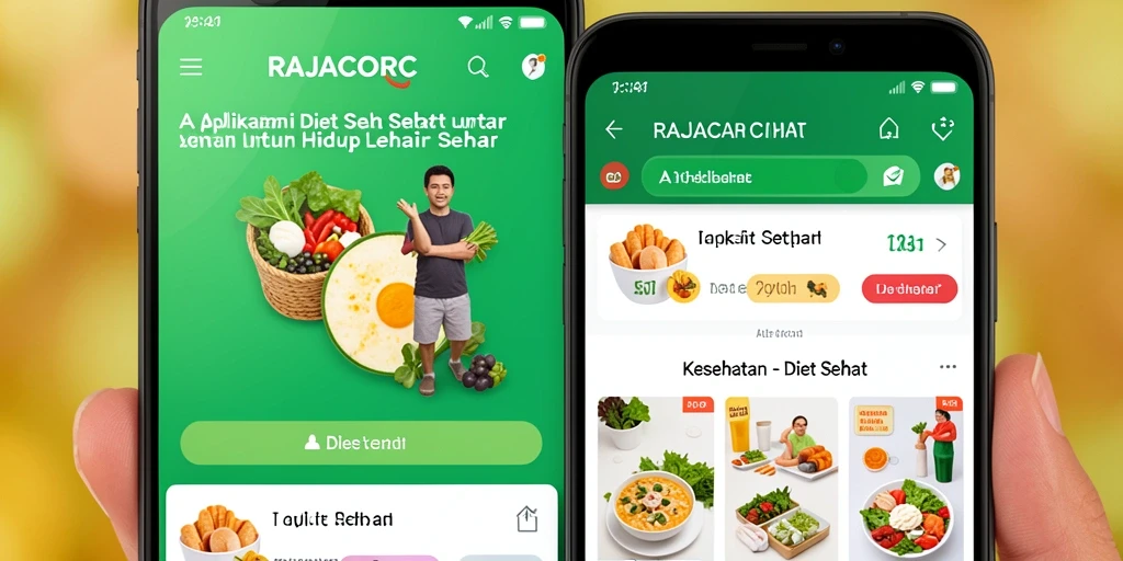 Tampilan antarmuka aplikasi RAJACORC untuk Diet Sehat.