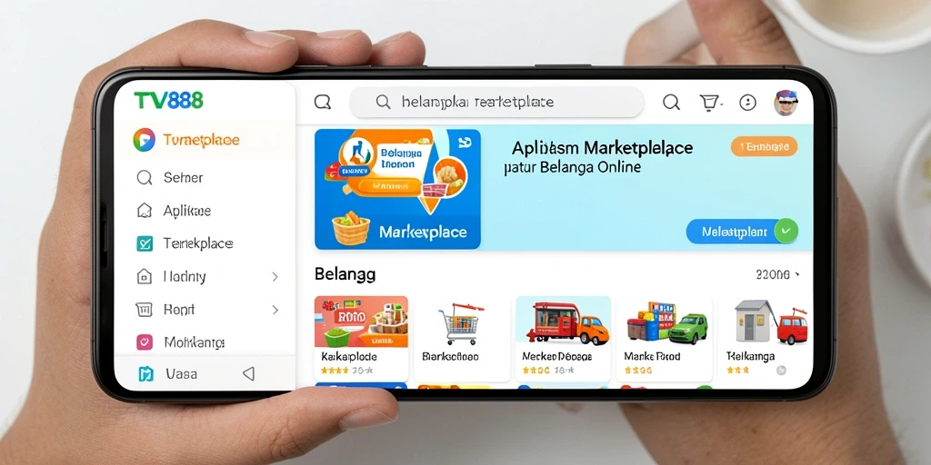 Tampilan utama aplikasi TV888 dengan fitur Marketplace yang lengkap.