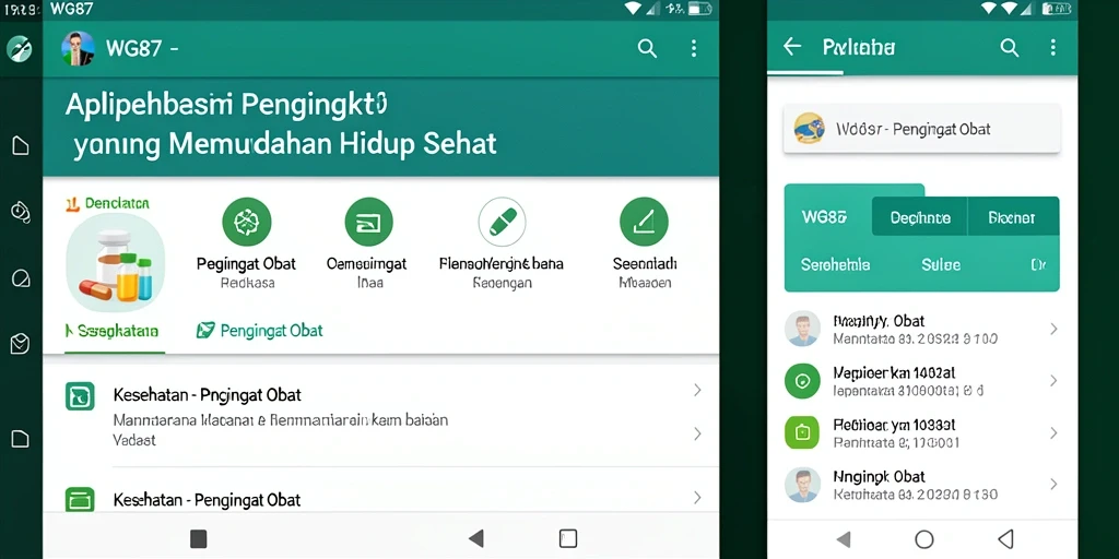 Antarmuka aplikasi Pengingat Obat dengan notifikasi pengingat yang jelas.